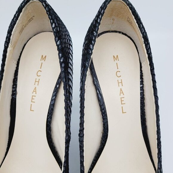 Michael by Michael Shannon Black Leather Peep Toe 4" Heels Snakeskin Texture 7.5 - Picture 8 of 13